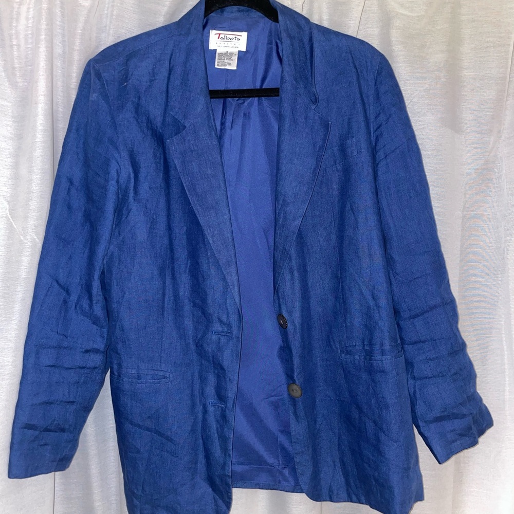 Vintage 100% Linen Talbots Blue Blazer Jacket